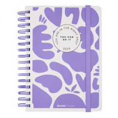 Agenda Mooving 2025 15x21cm con Espiral Diaria a la Vista Flow Lila